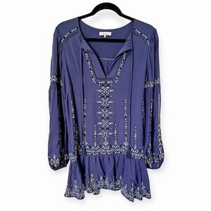 NWOT Parker Aztec Embroidered Bohemian Tie Front Dress Blue size XSmall